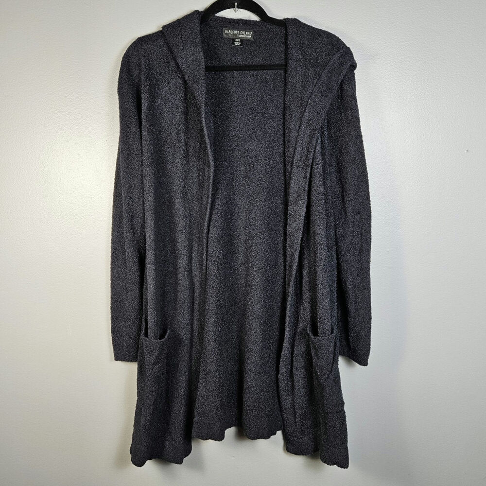 Barefoot‎ Dreams CozyChic Lite Hooded Long Cardigan Black XS S Style 480